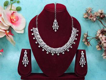 White rhodium premium designer american diamond and stone work necklace set 1