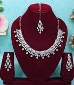 White rhodium premium designer american diamond and stone work necklace set