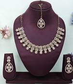 Gold yellow gold premium designer american diamond and stone work necklace set