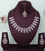 Purple yellow gold premium designer american diamond and stone work necklace set