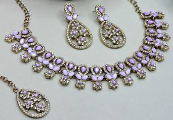 Purple yellow gold premium designer american diamond and stone work necklace set 3