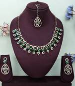 Green yellow gold premium designer american diamond and stone work necklace set