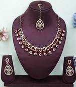 Maroon yellow gold premium designer american diamond and stone work necklace set