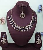 Blue yellow gold premium designer american diamond and stone work necklace set