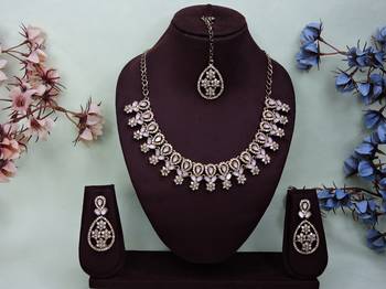 white yellow gold premium designer american diamond and stone work necklace set 1