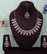 white yellow gold premium designer american diamond and stone work necklace set