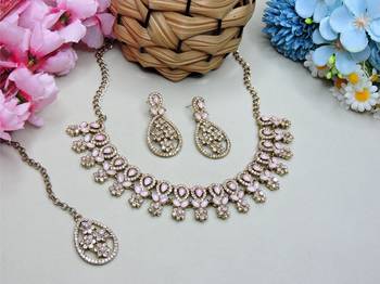 white yellow gold premium designer american diamond and stone work necklace set 2