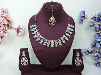 Green yellow gold premium designer american diamond and stone work necklace set 1