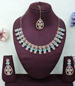 Green yellow gold premium designer american diamond and stone work necklace set