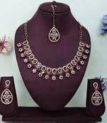 Purple yellow gold premium designer american diamond and stone work necklace set