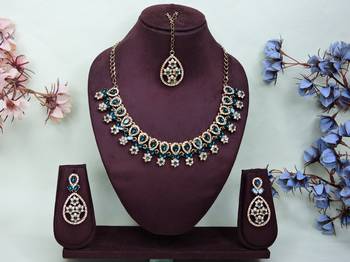 Blue yellow gold premium designer american diamond and stone work necklace set 1