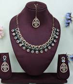 Blue yellow gold premium designer american diamond and stone work necklace set