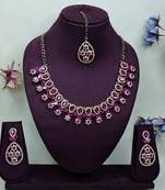 Pink yellow gold premium designer american diamond and stone work necklace set