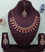 Red yellow gold premium designer american diamond and stone work necklace set