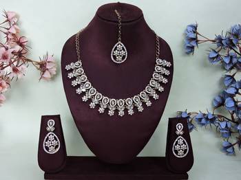 White yellow gold premium designer american diamond and stone work necklace set 1
