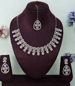 White yellow gold premium designer american diamond and stone work necklace set