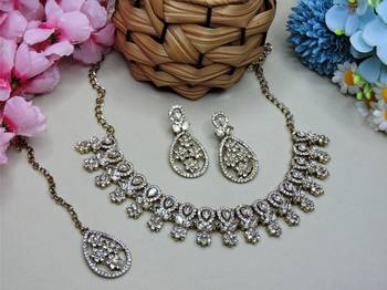 White yellow gold premium designer american diamond and stone work necklace set 2