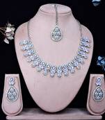 Purple rhodium premium designer american diamond and stone work necklace set