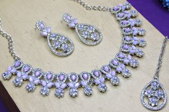 Purple rhodium premium designer american diamond and stone work necklace set 2