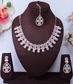 Purple rose gold premium designer american diamond and stone work necklace set