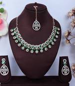 Green rose gold premium designer american diamond and stone work necklace set