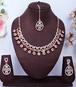 Maroon rose gold premium designer american diamond and stone work necklace set