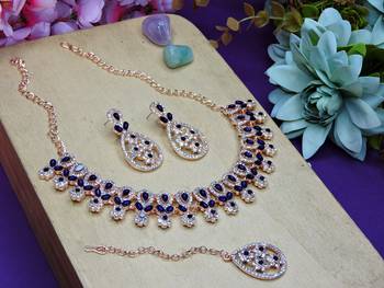 Blue rose gold premium designer american diamond and stone work necklace set 2