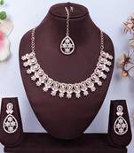 Pink rose gold premium designer american diamond and stone work necklace set