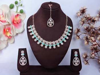 Green rose gold premium designer american diamond and stone work necklace set 1