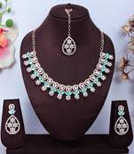 Green rose gold premium designer american diamond and stone work necklace set