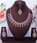 Purple rose gold premium designer american diamond and stone work necklace set