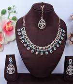 Blue rose gold premium designer american diamond and stone work necklace set