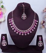 Pink rose gold premium designer american diamond and stone work necklace set