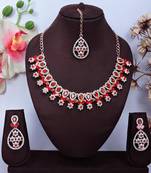 Red rose gold premium designer american diamond and stone work necklace set