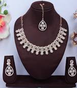 White rose gold premium designer american diamond and stone work necklace set