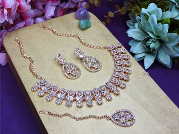 White rose gold premium designer american diamond and stone work necklace set 2