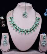 Green rhodium premium designer american diamond and stone work necklace set