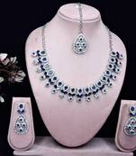 Blue rhodium premium designer american diamond and stone work necklace set