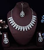 Pink rhodium premium designer american diamond and stone work necklace set
