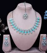 Green rhodium premium designer american diamond and stone work necklace set
