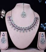 Purple rhodium premium designer american diamond and stone work necklace set