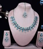 Blue rhodium premium designer american diamond and stone work necklace set