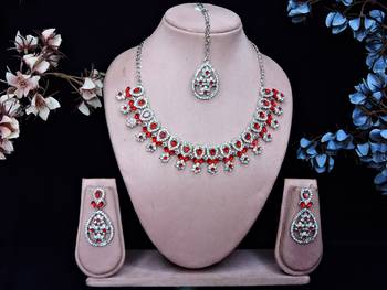 Red rhodium premium designer american diamond and stone work necklace set 1