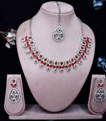Red rhodium premium designer american diamond and stone work necklace set