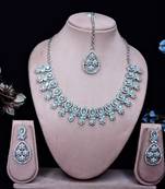 White rhodium premium designer american diamond and stone work necklace set