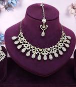Gold yellow gold premium designer american diamond and stone work necklace set