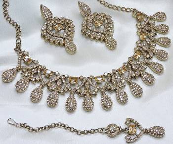 Gold yellow gold premium designer american diamond and stone work necklace set 2