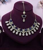 Blue yellow gold premium designer american diamond and stone work necklace set