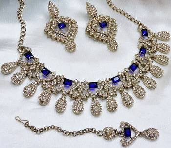 Blue yellow gold premium designer american diamond and stone work necklace set 2