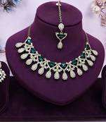 Green yellow gold premium designer american diamond and stone work necklace set
